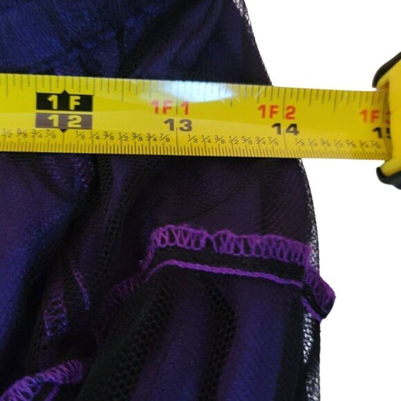 Sterling Styles Purple and Black Mesh Overlay Midi Tiered Prairie Skirt - Picture 6 of 7